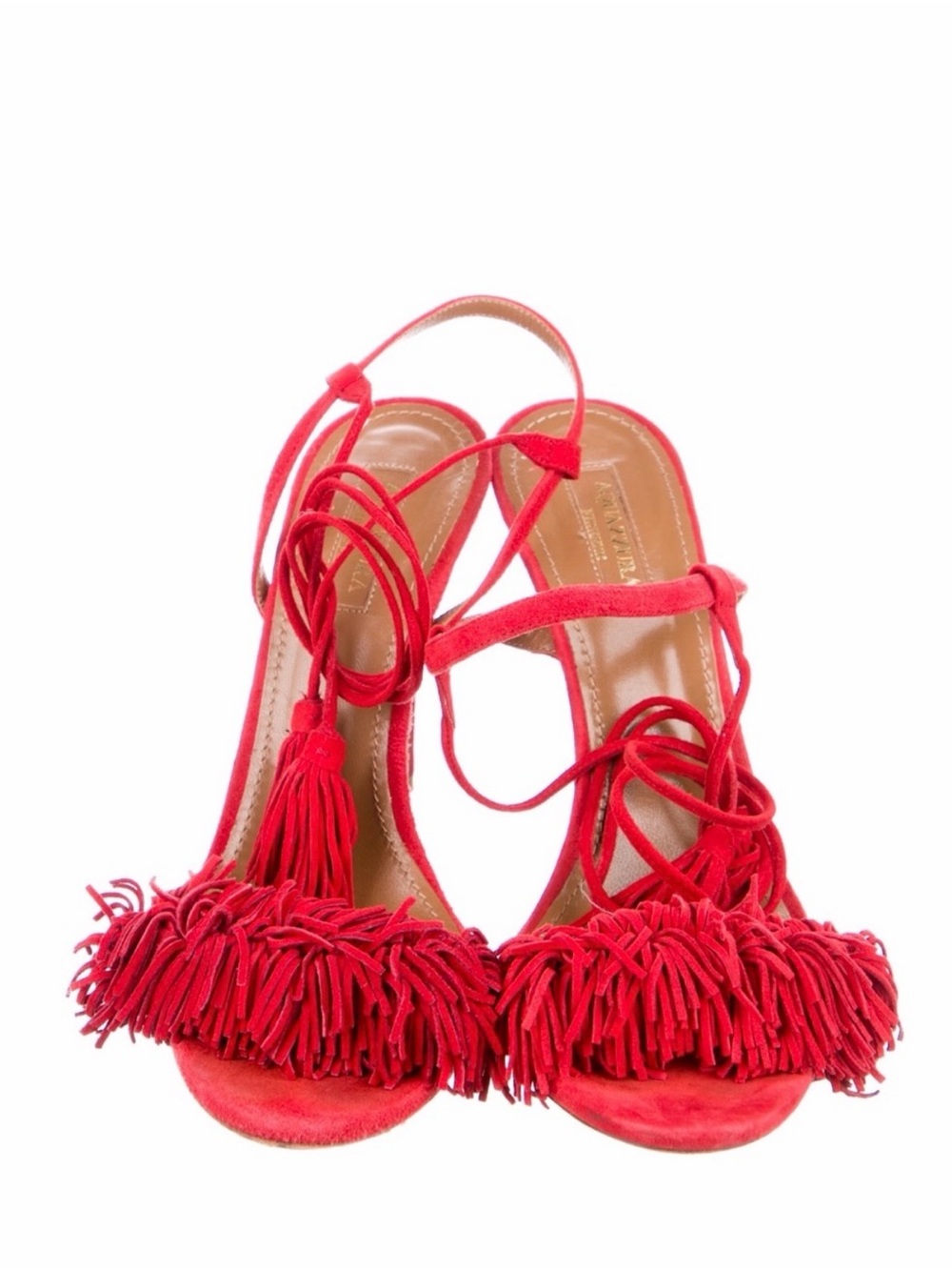 Aquazzura Red Fringe Tie-Strap Women's Sandals